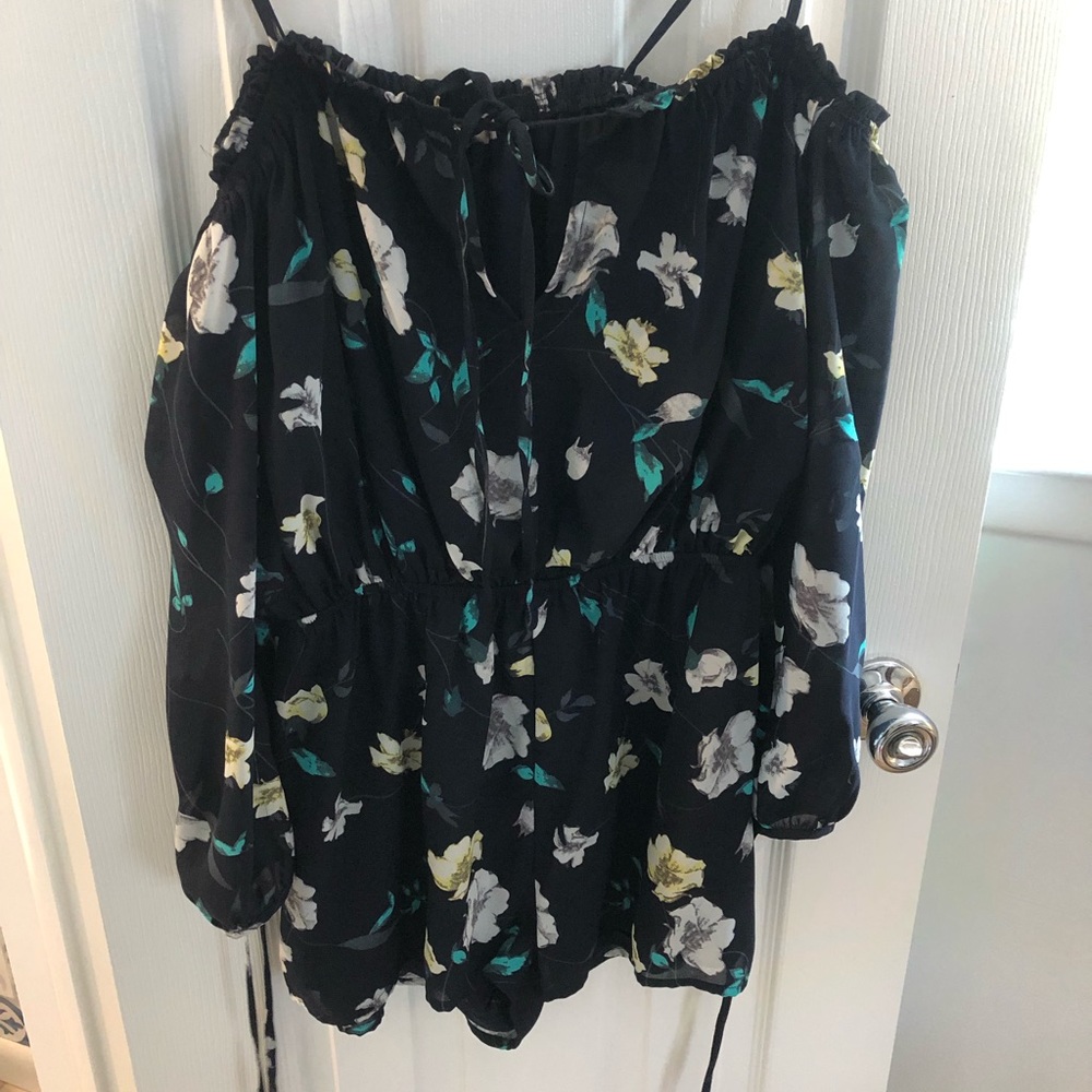Essue navy blue floral off the shoulder romper